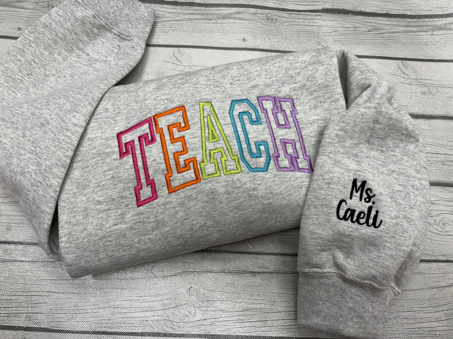 Embroidered Rainbow Teacher Crewneck