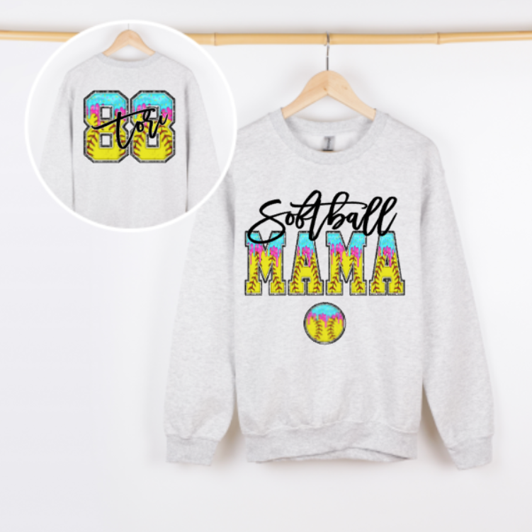 Custom Mama Drip Softball Crewneck | Personalized Softball Mama Crewneck | Gift for Mom | Gift for Grandma | Drip Softball Sweatshirt