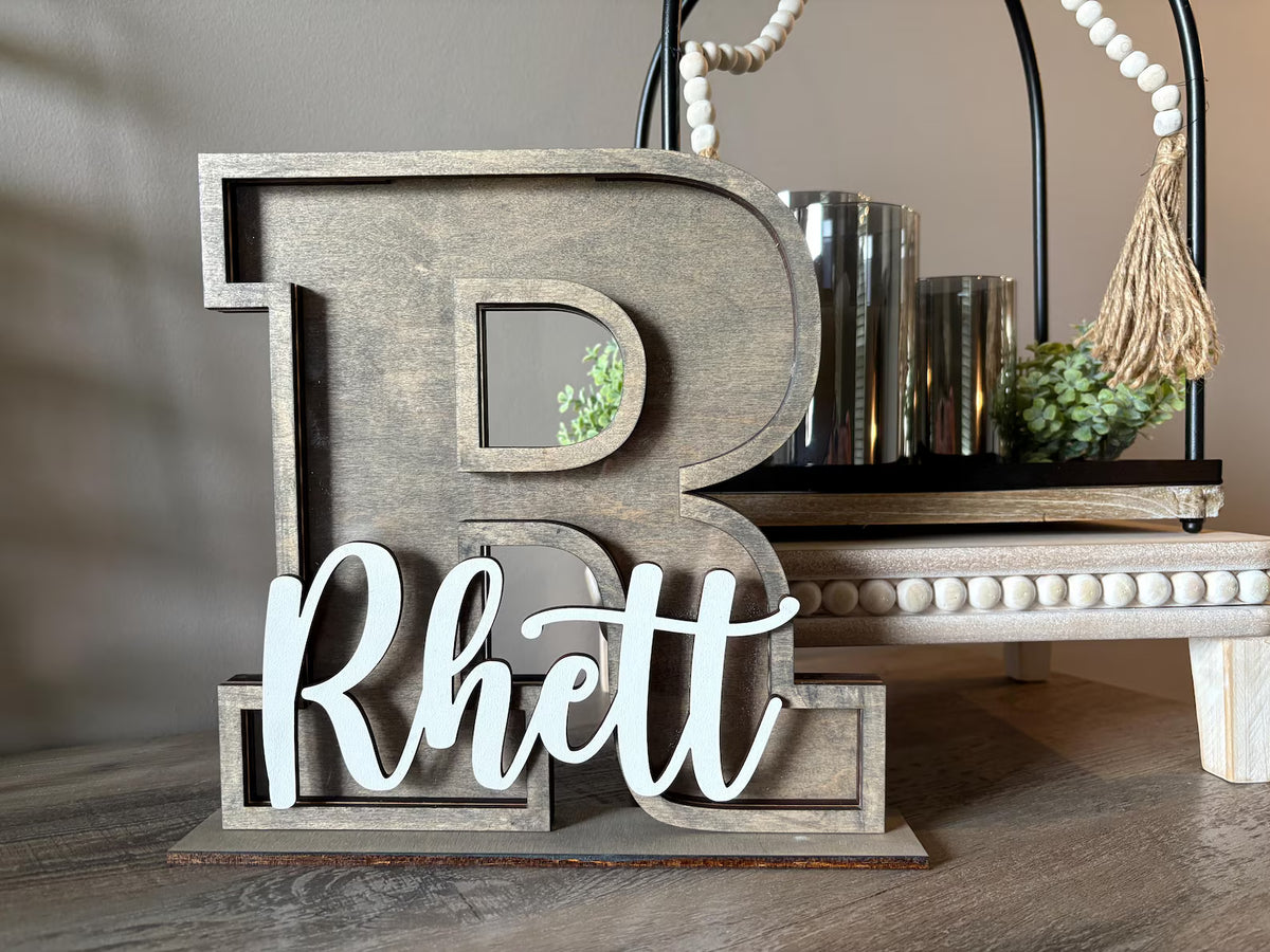 Wooden Letter Initial Piggy Bank