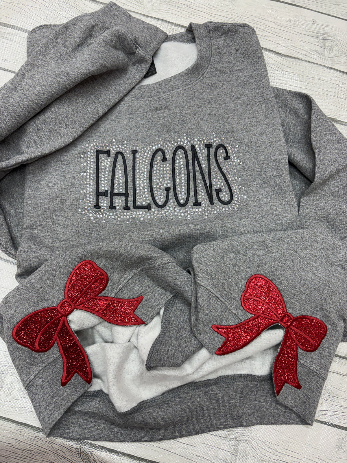 Rhinestone Side Bow Embroidered Spirit Wear Crewneck