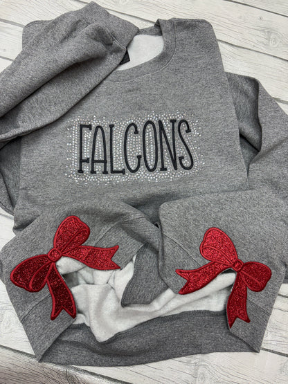 Rhinestone Side Bow Embroidered Spirit Wear Crewneck