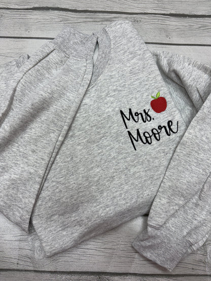 Embroidered Apple Teacher Crewneck