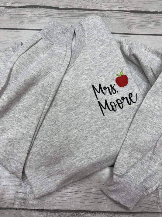 Embroidered Apple Teacher Crewneck