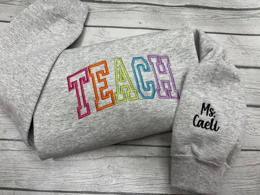 Embroidered Rainbow Teacher Crewneck