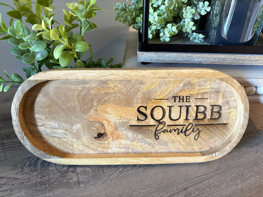 Personalized Last Name Engraved Tray | Catch All Tray | Oval Decorative Tray | New Housewarming Gift | Dresser Organizer Ring Tray