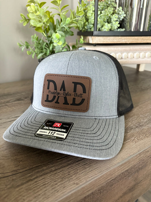 Custom Dad Hat with Kids Name | Personalized Dad Hat with Name | Richardson Hat | Leather Patch Hat | Fathers Day Gift | Gift for Dad