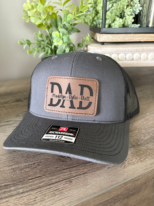Custom Dad Hat with Kids Name | Personalized Dad Hat with Name | Richardson Hat | Leather Patch Hat | Fathers Day Gift | Gift for Dad