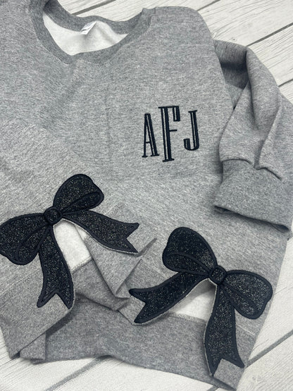 Embroidered Side Bow Glitter Crewneck