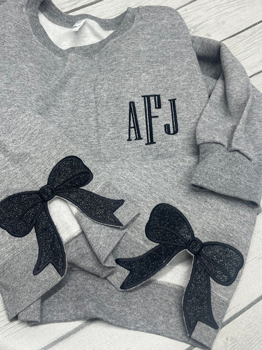 Embroidered Side Bow Glitter Crewneck