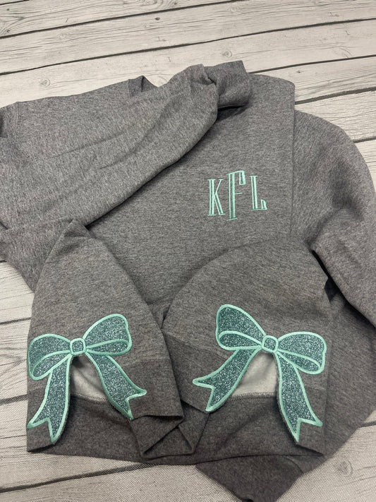 Embroidered Side Bow Glitter Crewneck