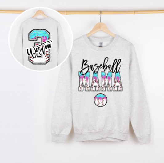 Custom Mama Drip Baseball Crewneck | Personalized Baseball Mama Crewneck | Gift for Mom | Gift for Grandma | Drip Baseball Sweatshirt