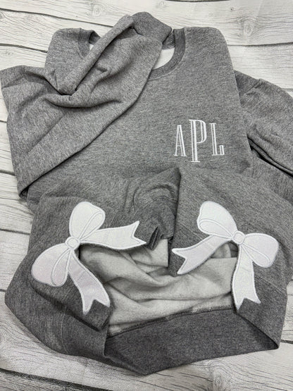 Embroidered Side Bow Glitter Crewneck