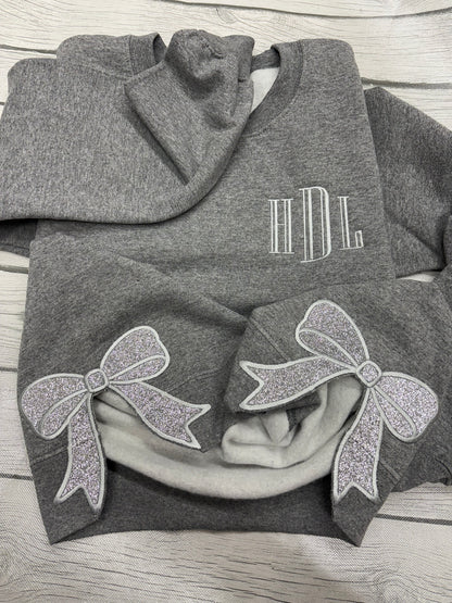 Embroidered Side Bow Glitter Crewneck