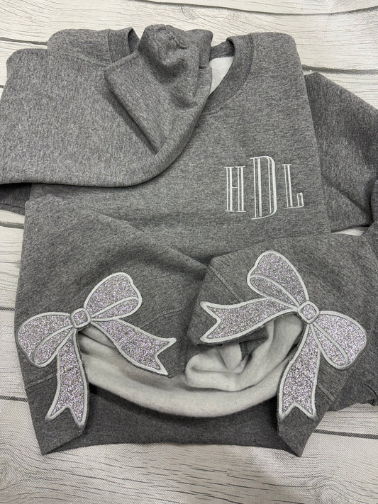 Embroidered Side Bow Glitter Crewneck